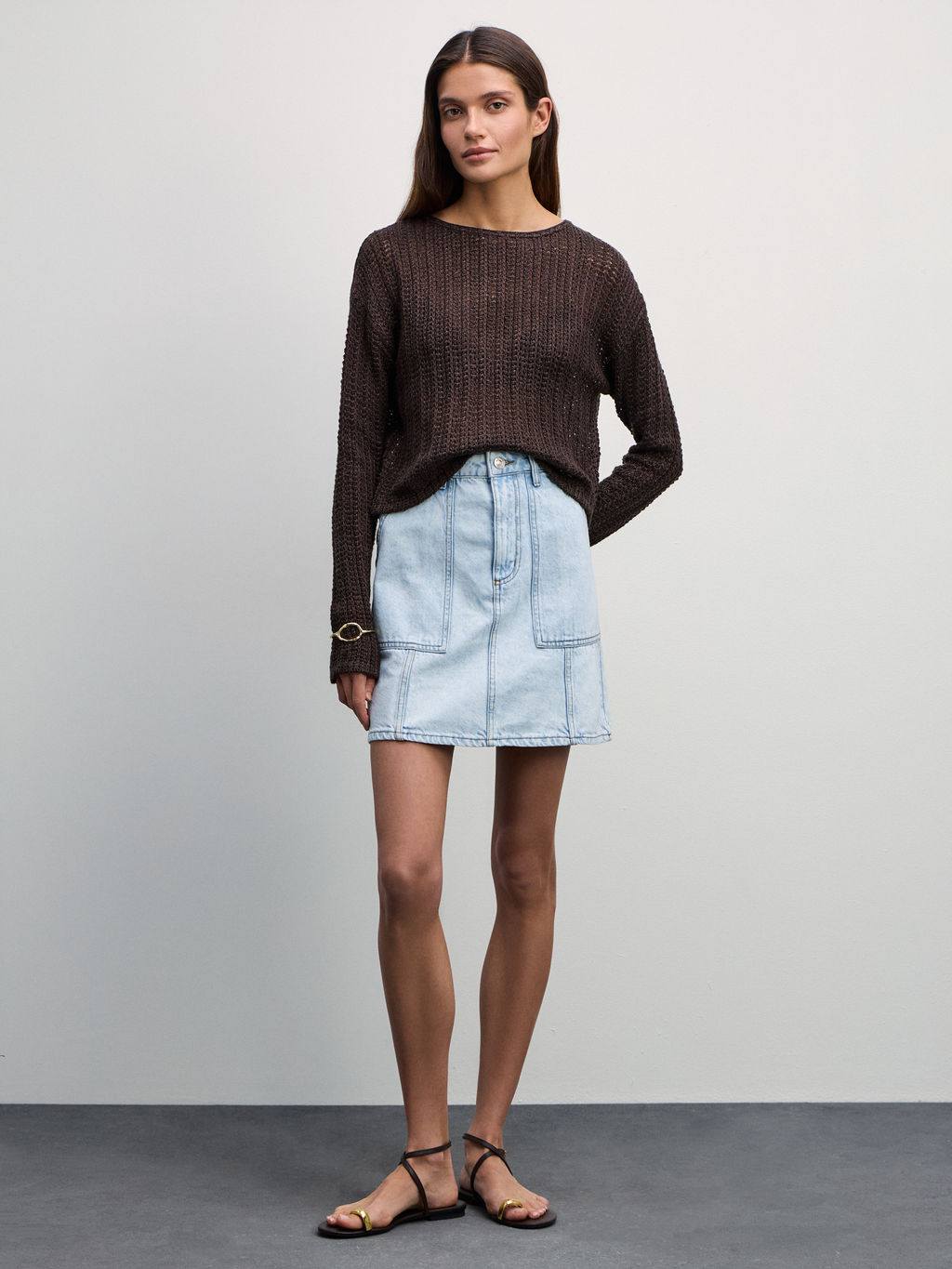 Джинсовая юбка мини с накладными карманами / Zarina фото 2