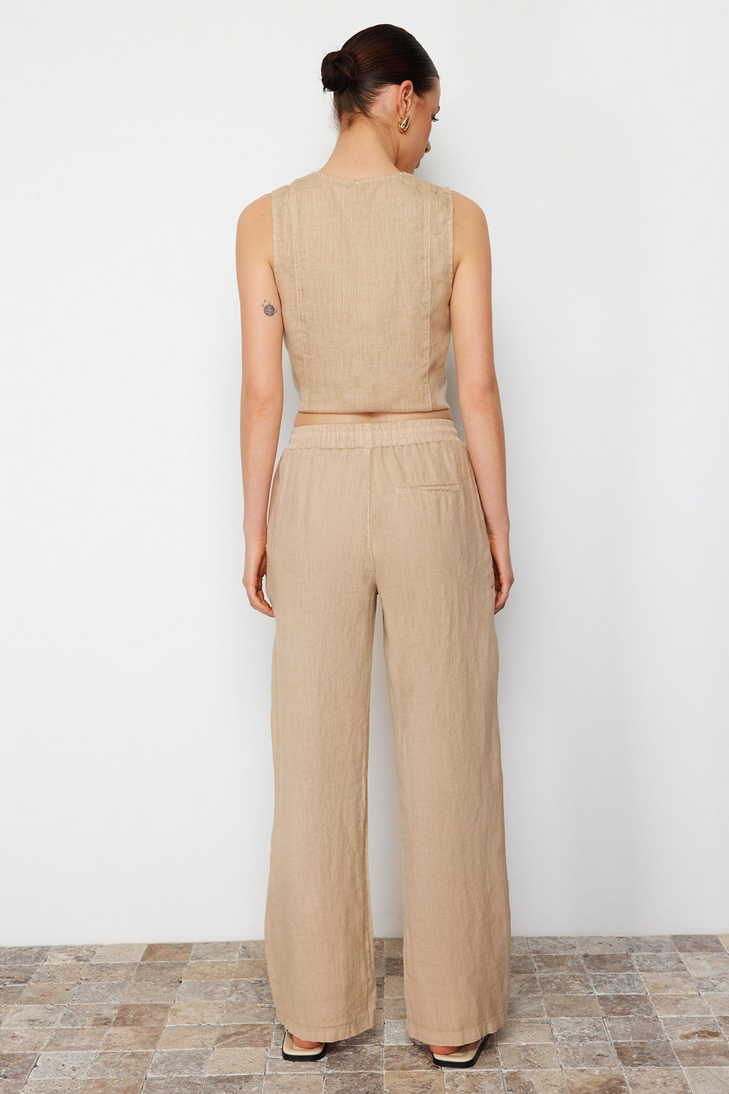 Lacivert %100 Keten Beli Lastikli Yuksek Bel Wide Leg Pantolon TWOSS24JE00249 - Trendyolmilla фото 12