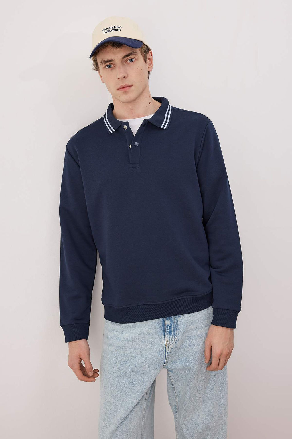 Lacivert Regular/Normal Polo Yaka Orme Sweatshirt TMNAW26SW00055