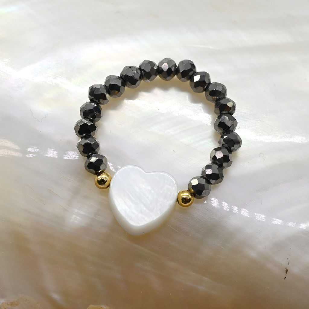 Колечко на резинке с перламутром Сердце и цирконом цвет небесно голубой - Радуга камня фото 29