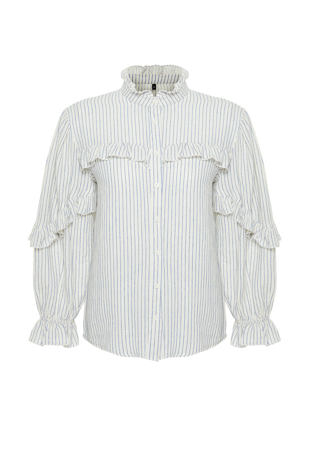 TRENDYOLMILLA Ekru Cizgili F?rf?r Detayl? Muslin Dokuma Gomlek TWOSS24GO00081