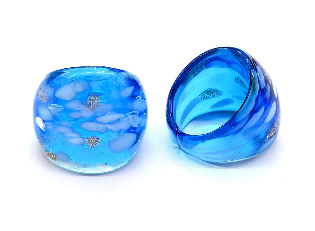 Широкое кольцо из муранского стекла модель 7 цв.голубой