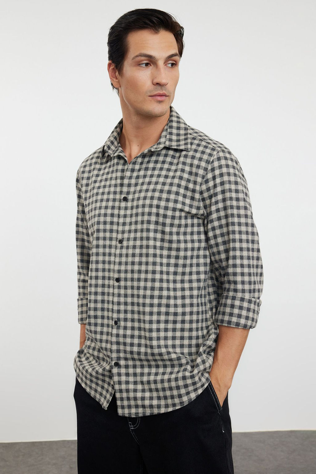 Bej Regular Fit K?sl?k Kareli Ekose Oduncu Gomlek TMNAW25GO00003