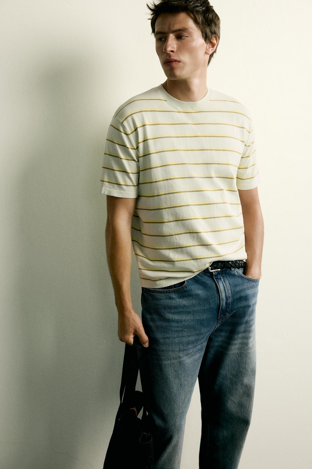 CAMISETA PUNTO REGULAR FIT RAYAS / Verde agua - Zara фото 5