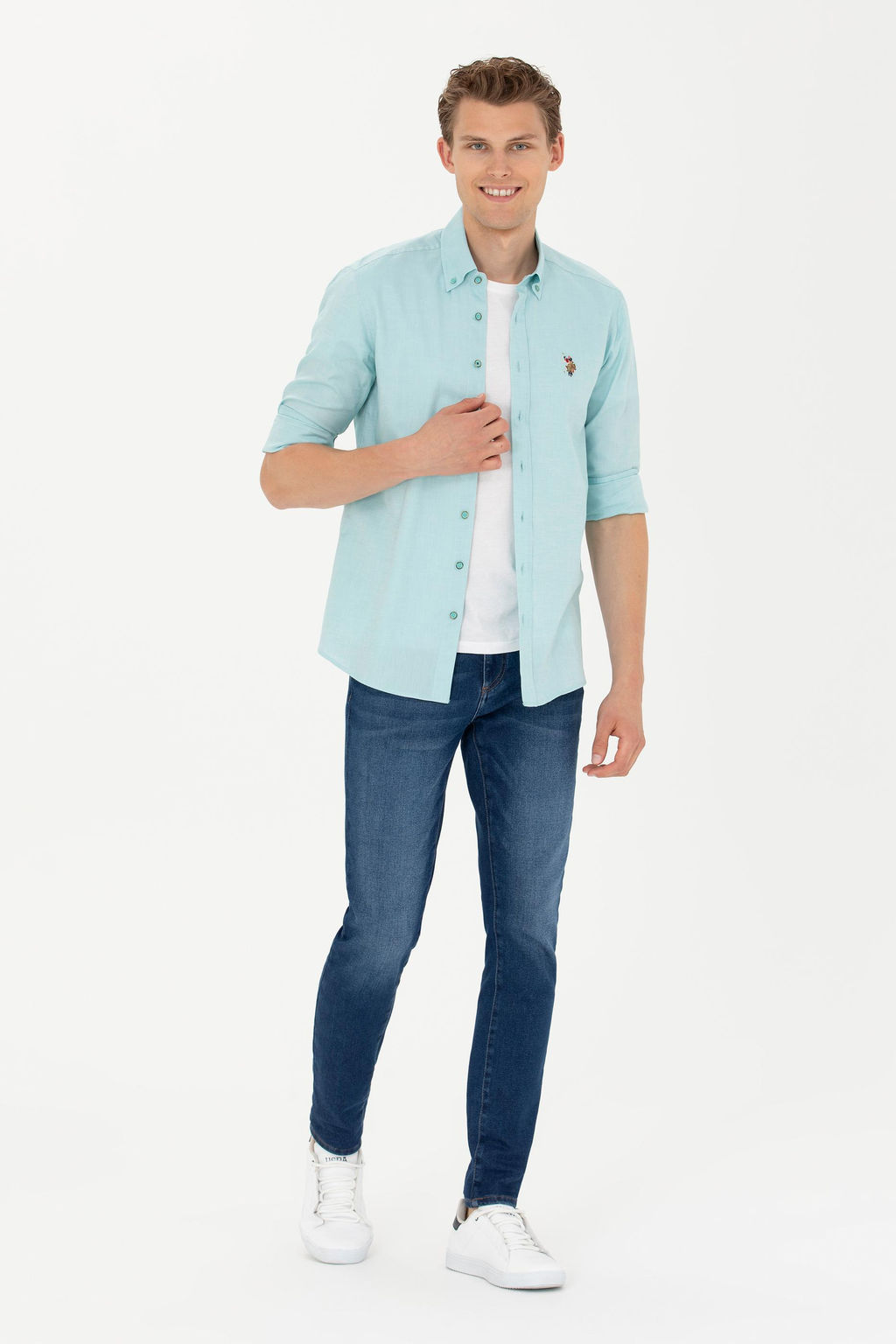 Мужская мятная базовая рубашка с длинным рукавом - U.s. polo assn фото 4