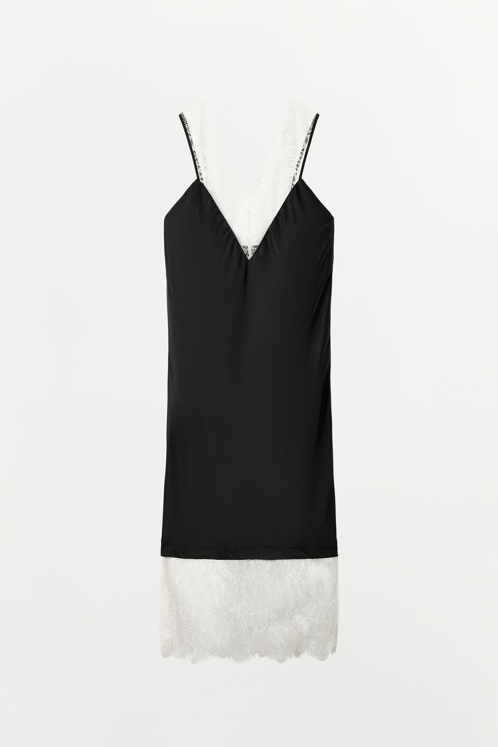 VESTIDO SATINADO ENCAJE CONTRASTE / Negro - Zara фото 5