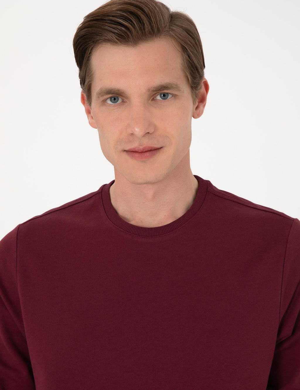 Bordo 2 _plik Regular Fit Bisiklet Yaka Basic Sweatshirt