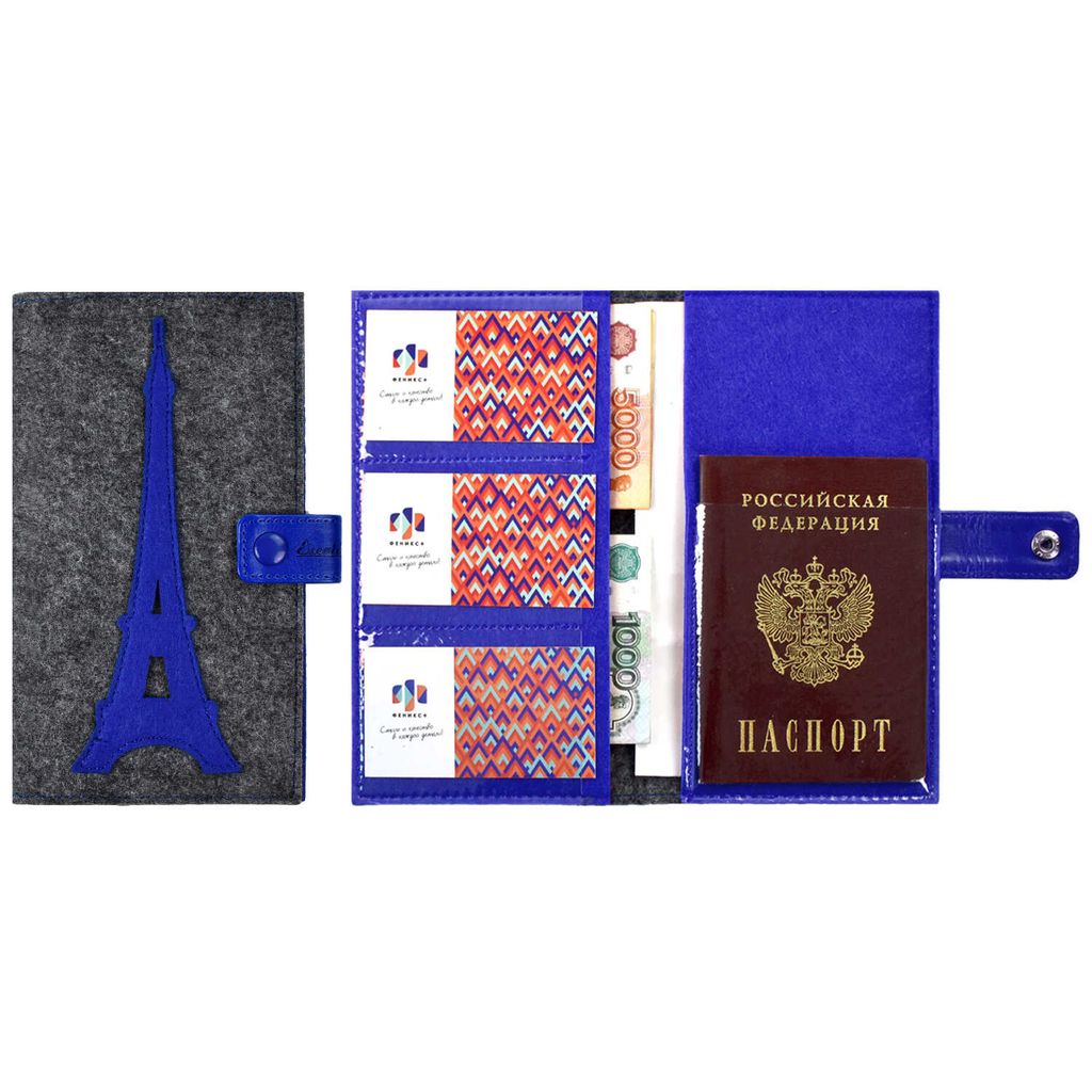 Органайзер-обложка д/путешествий арт.45284/30 ФЕТР ГРАФИТ.+ФЕТР СИНИЙ+САРИФ СИНИЙ - Феникс+ фото 7