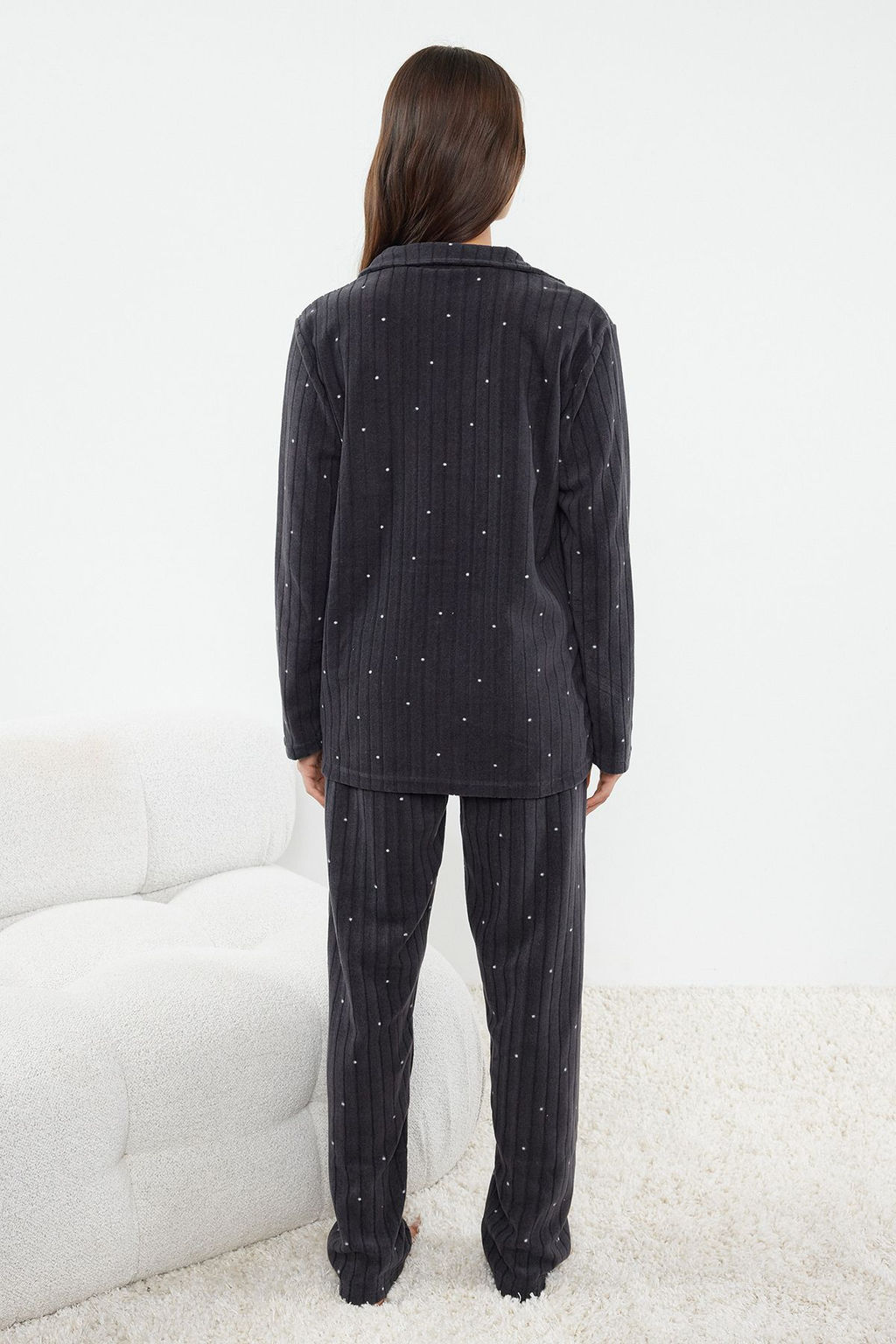 Trendyolmilla Lacivert Puantiyeli Hayvan Bask?l? Polar K?sl?k Orme Pijama Tak?m? THMAW24PT00176 фото 15