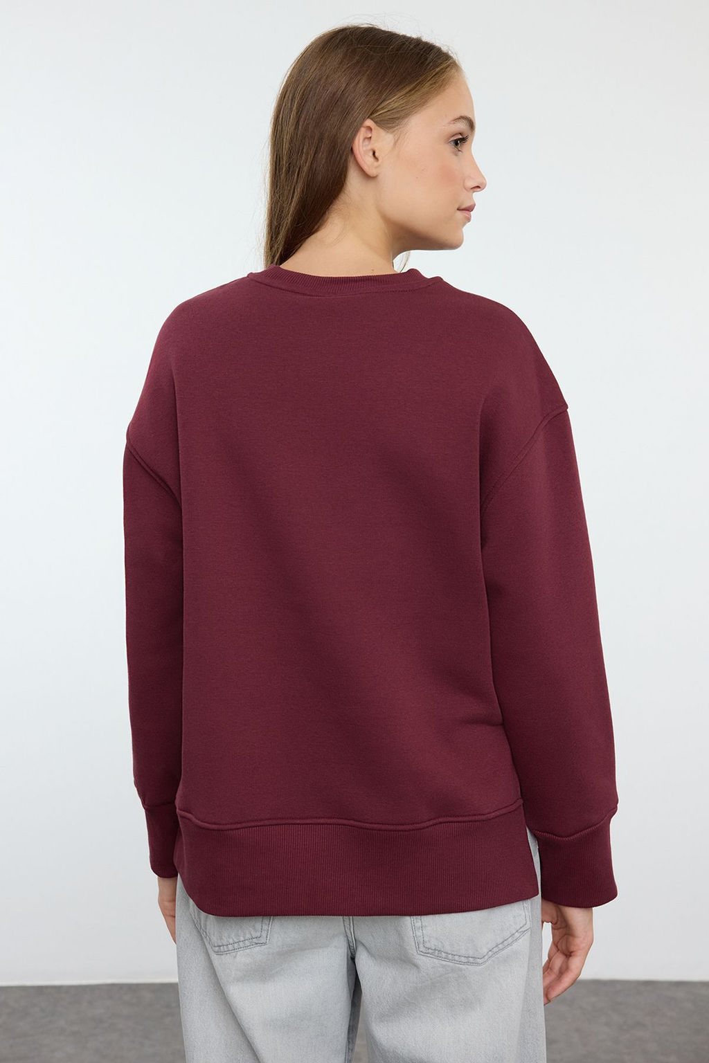 TRENDYOLMILLA Bordo Kal?n Ici Polarl? Bisiklet Yaka Regular/Normal Kal?p Basic Orme Sweatshirt TWOAW25SW00169  фото 5