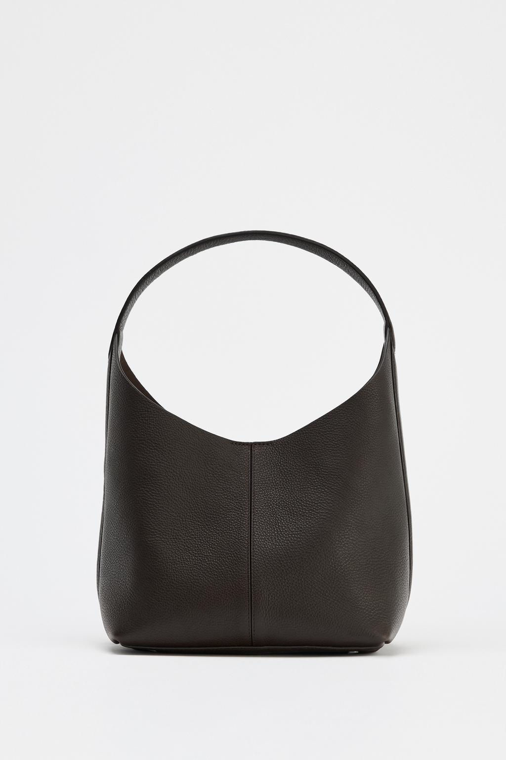 GRAINED EFFECT LEATHER BUCKET BAG - Zara фото 3