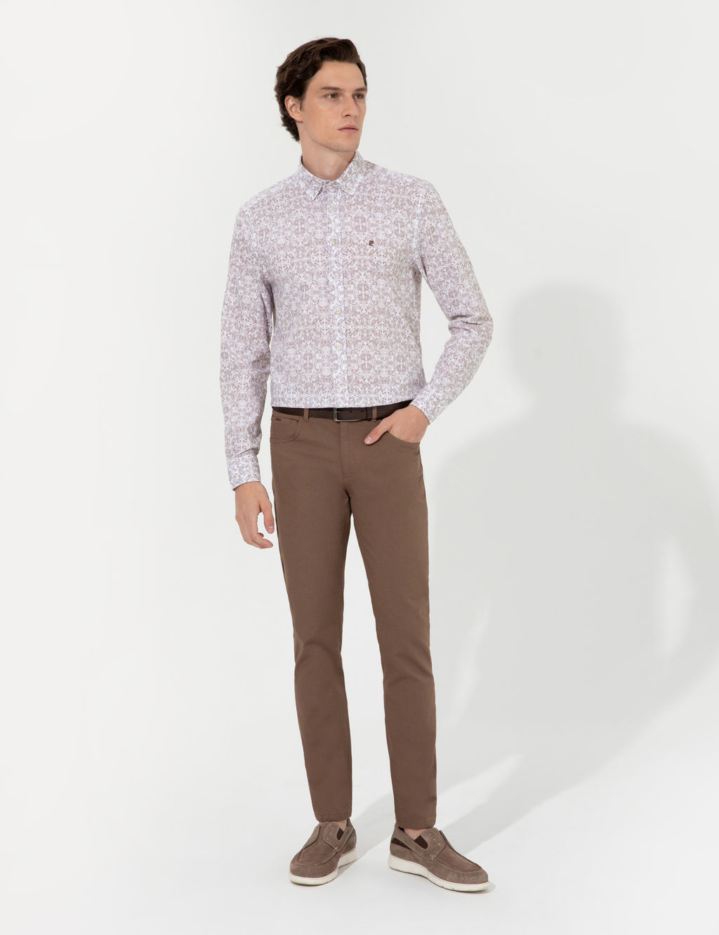 A__k Kahverengi Slim Fit Kanvas Pantolon