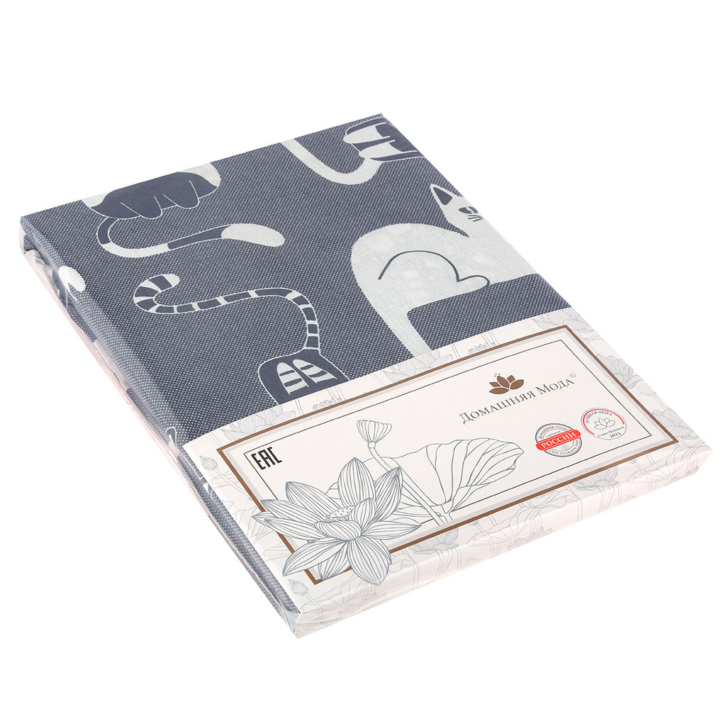 Простыня 1,5 спальная "Кошки, серый" 150х215см, бязь "Комфорт" 121г/м2, хлопок 100%, упаковка "классическая" ПВХ 28х41см, "Домашняя мода" (Россия)