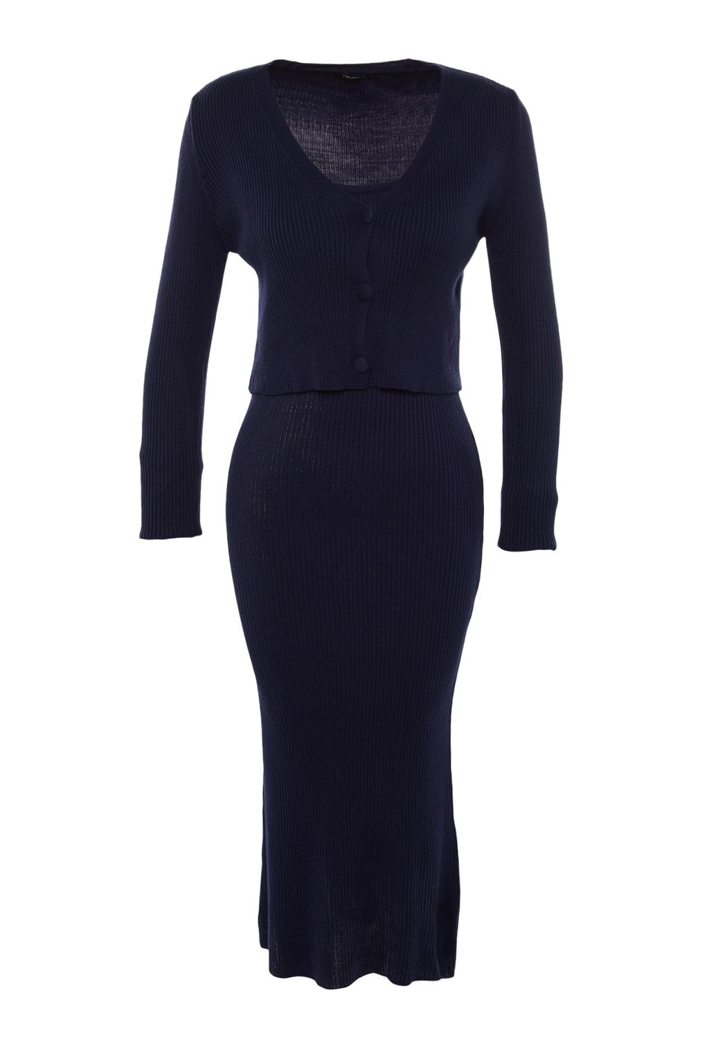 TRENDYOLMILLA Pembe Vucuda Oturan Midi Triko H?rka Elbise Tak?m TWOSS21EL0208 фото 5