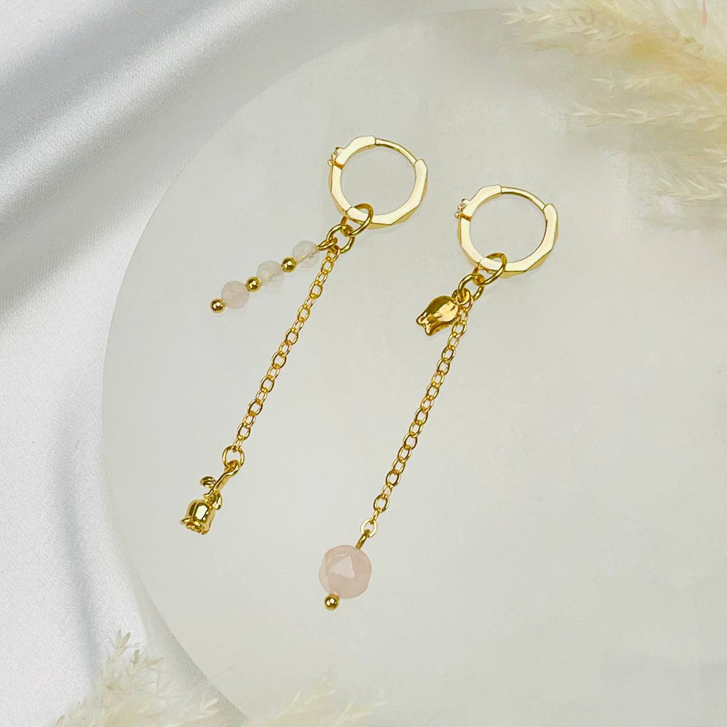 Серьги длинные из Розового кварца