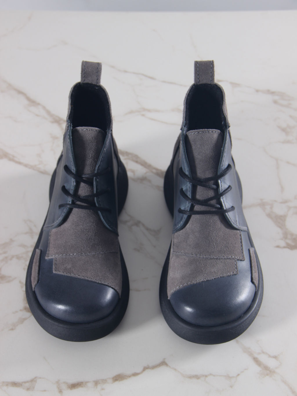 Ботинки 305.927bl.Вакса черная+серый замок замша/шерсть