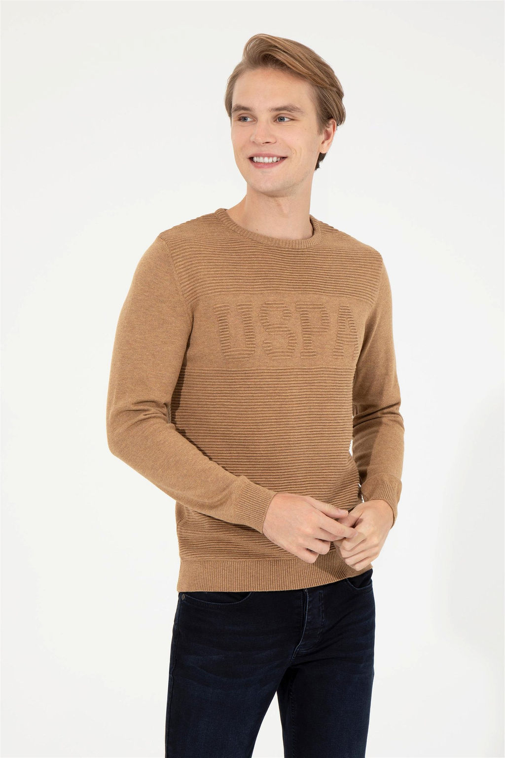 Мужской светло-коричневый меланжевый свитер Неожиданная скидка в корзине - U.s. polo assn фото 3