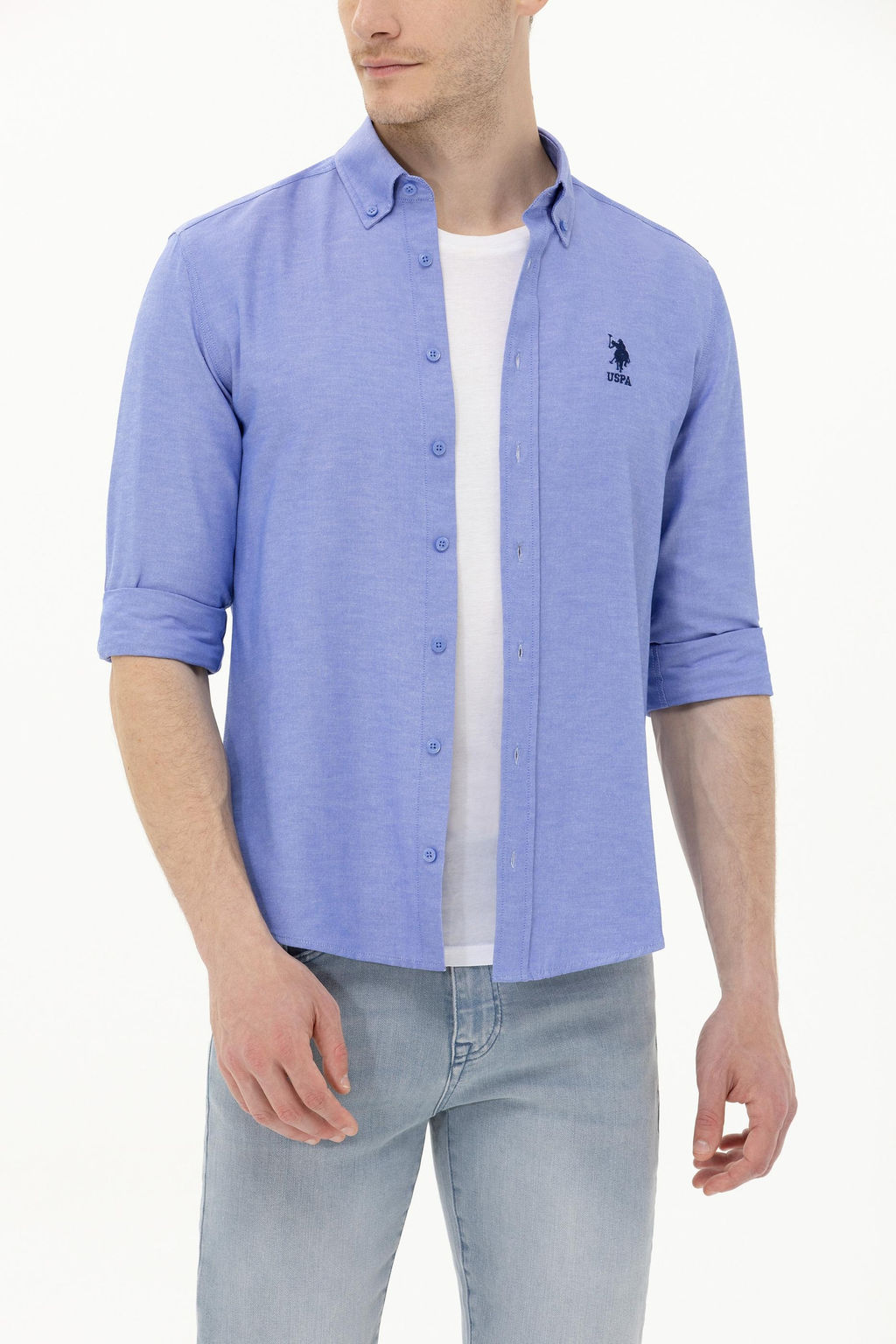 Мужская синяя базовая рубашка с длинным рукавом Неожиданная скидка в корзине - U.s. polo assn фото 6