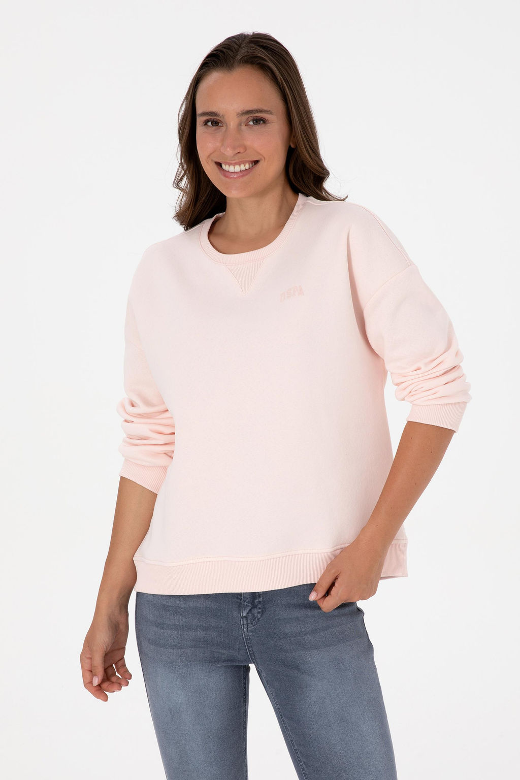 Kad_n A__k Pembe _ardonlu Bisiklet Yaka Basic Sweatsh_rt