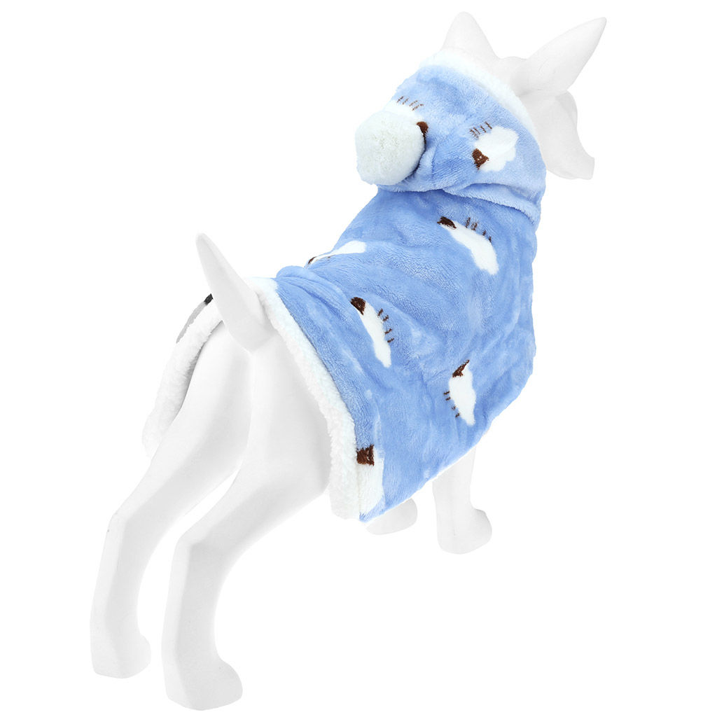 Пэт тойс (Pet toys) Одежда для собаки Накидка на меху Овечка с капюшоном, с помпоном, на кнопках, р-р S, длина спинки 29см/обхват шеи 28-32см, цвет-голубой, флис/искусственный мех (100% полиэстер) (Китай) фото 3
