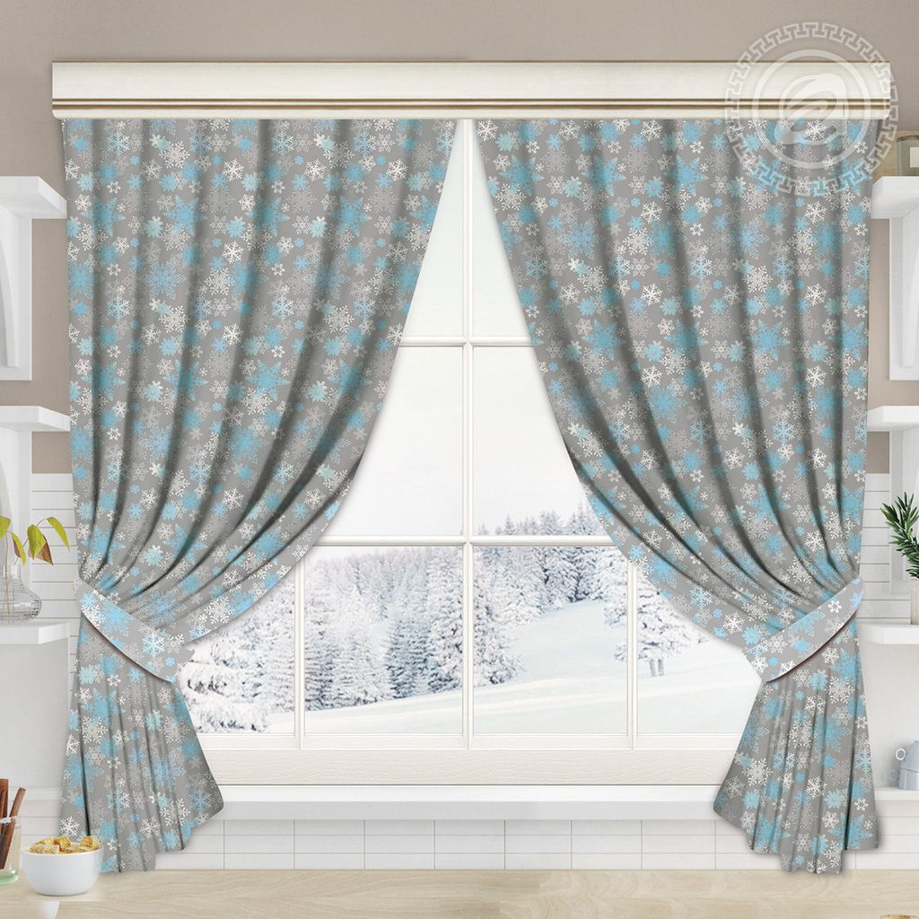 Шторы для кухни с подхватом Льдинка 145*180/Шторы: 2 шт.- 145*180, подхваты: 2 шт. Шторы АРТ ДИЗАЙН для кухни