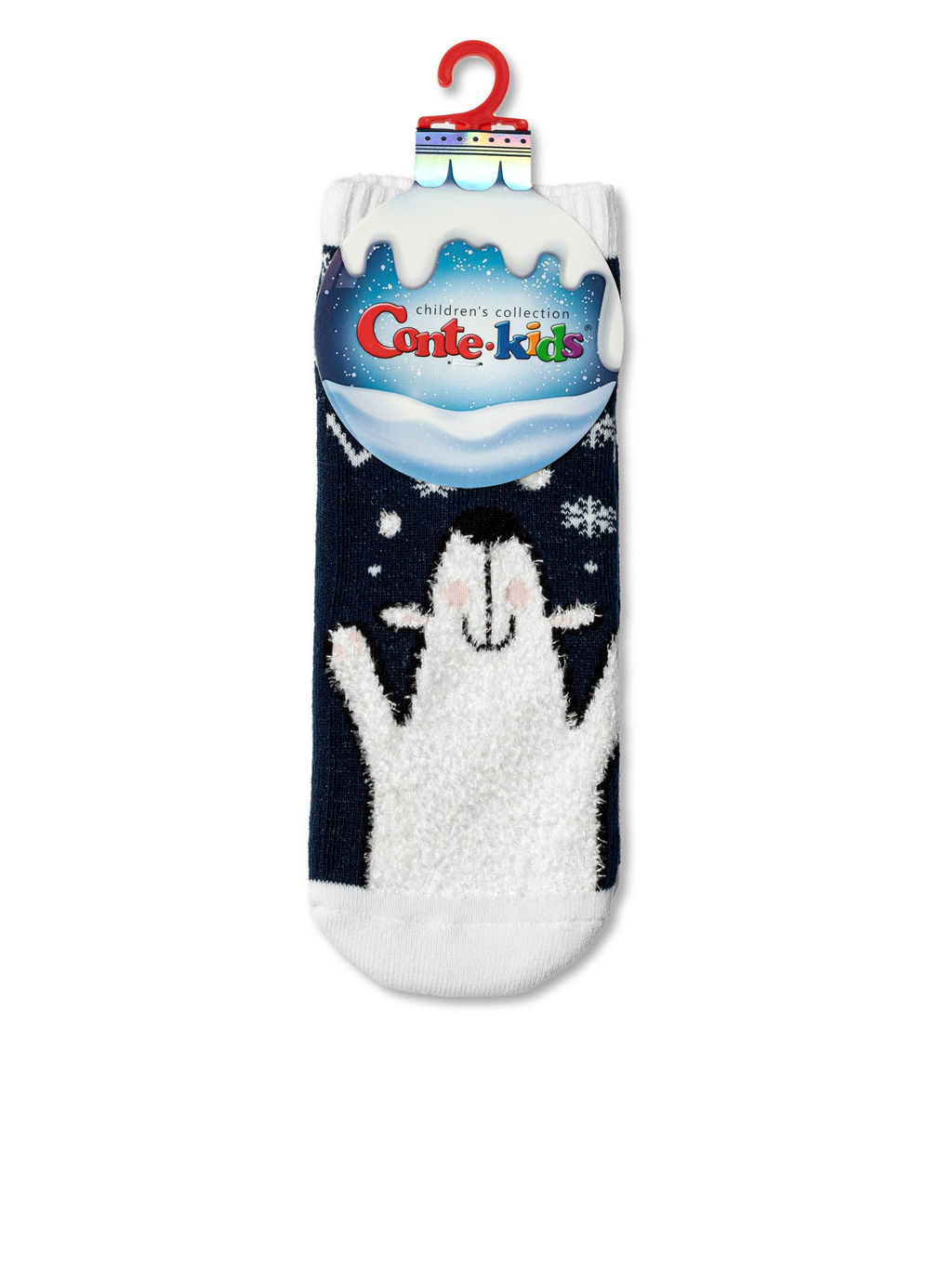 Цена за 2 пары CONTE-KIDS Короткие новогодние носки махровой стопой и пушистой нитью Let it snow т.синий