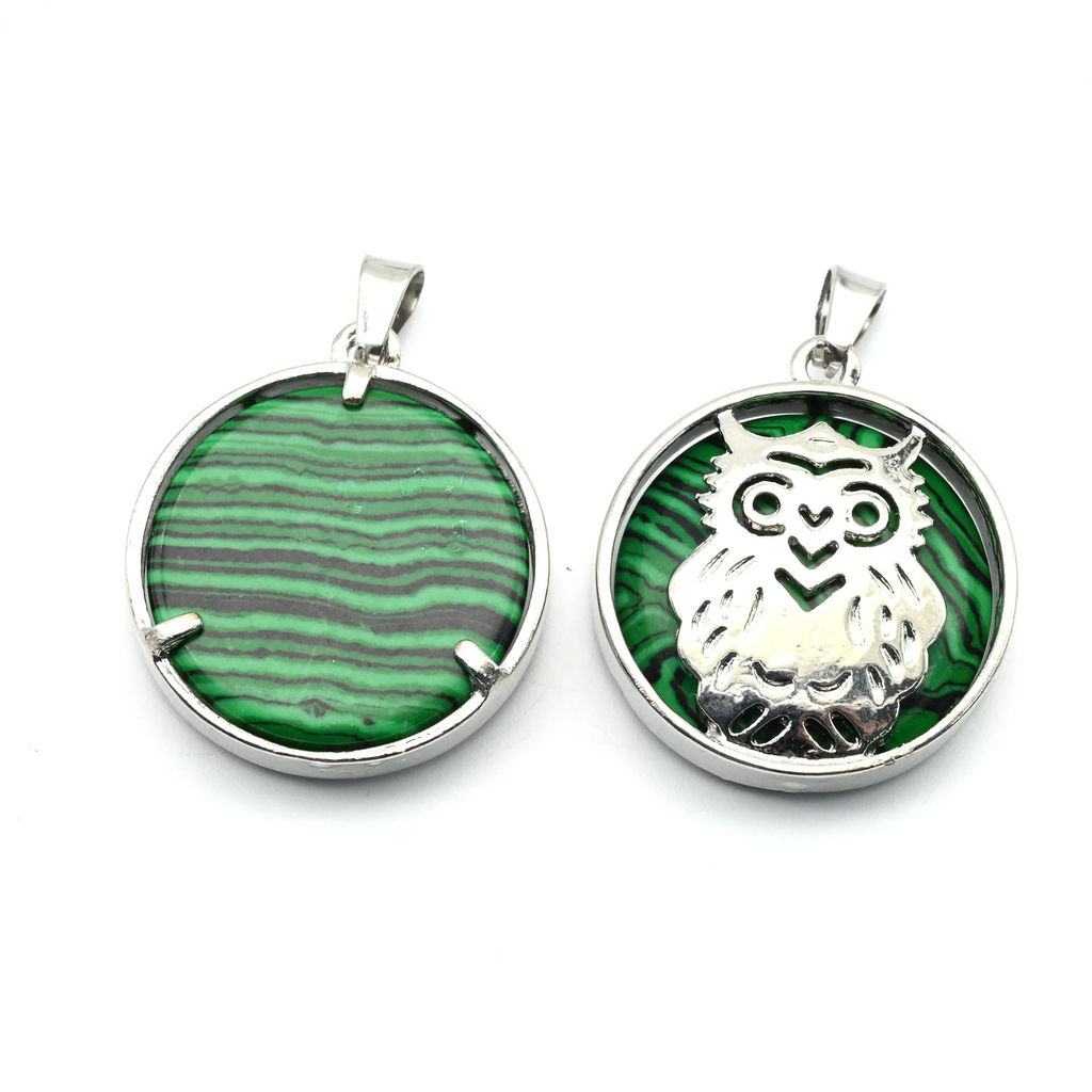 Подвеска Сова 27*27мм с малахитом имитация