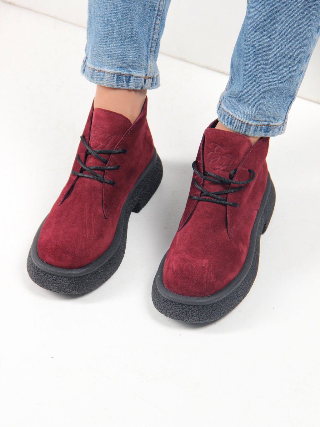 Ботинки 308.агатаbl. бордo замша/Байка