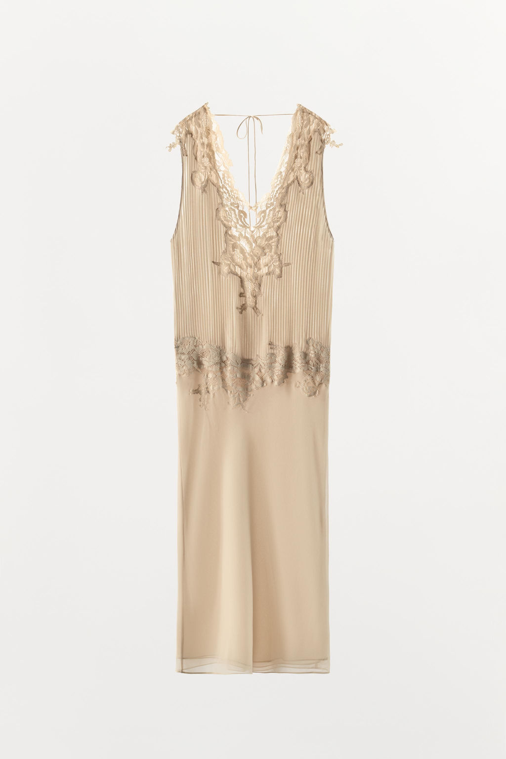 VESTIDO MIDI PLIEGUES ENCAJE / Beige vigor? - Zara фото 6