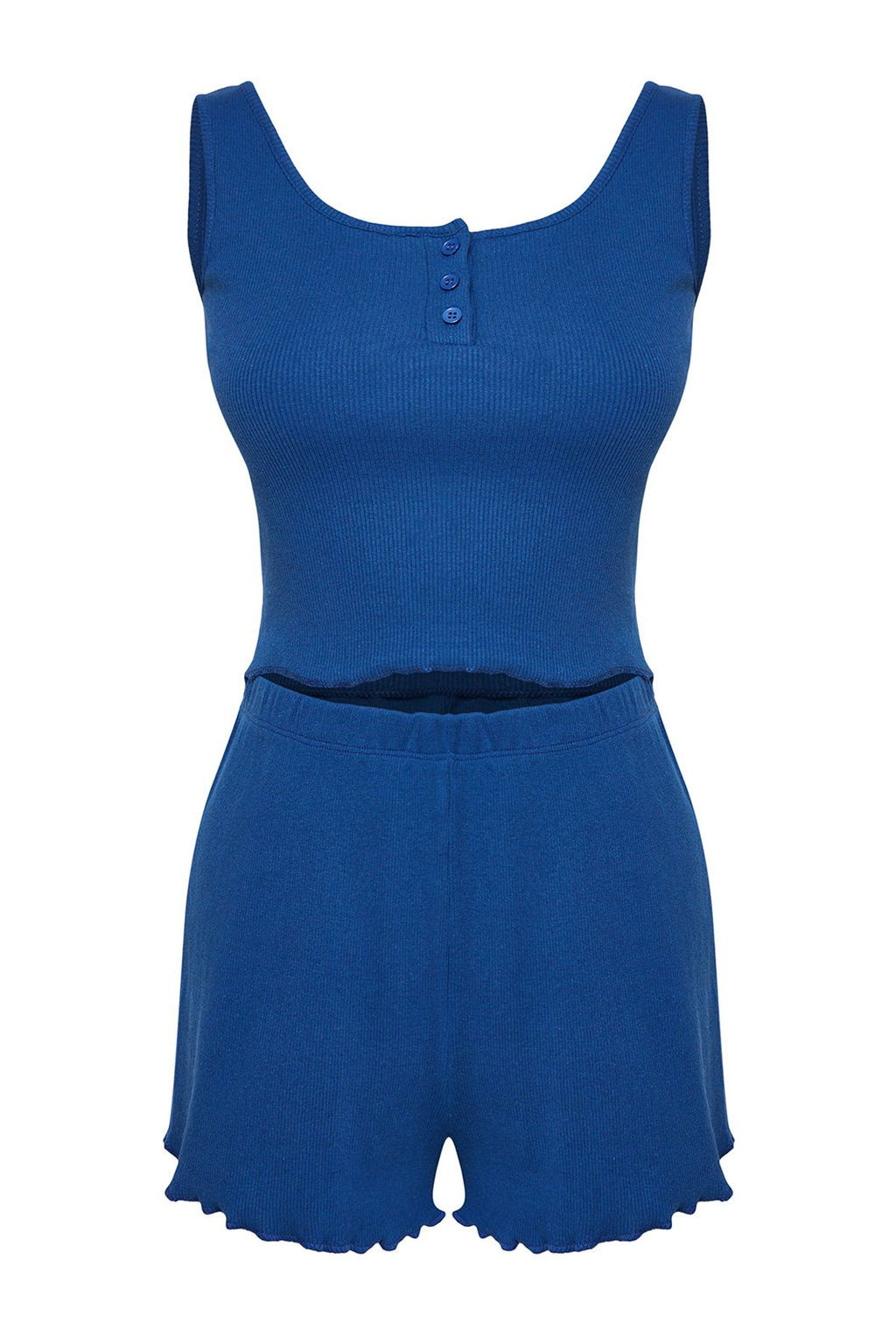 Trendyolmilla Ind?go Dugme Detayl? Fitilli Sortlu Orme Pijama Tak?m? THMSS23PT00179 фото 6