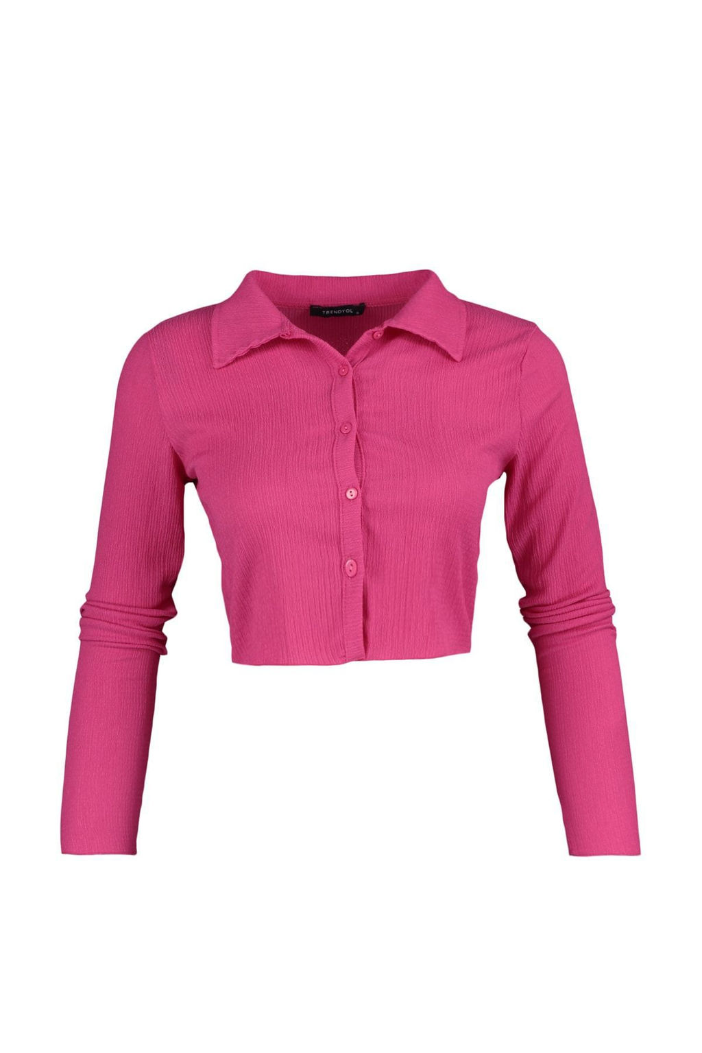 Fusya Dugmeli Fitted/Vucuda Oturan Polo Yaka Burumcuk/Dokulu Crop Orme Bluz TWOAW22BZ0241