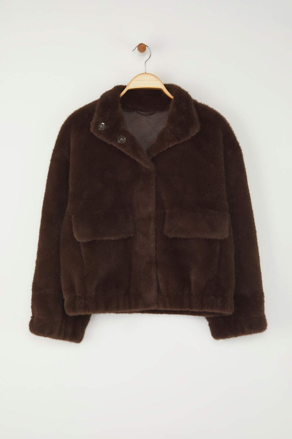 Koyu Kahverengi Oversize Kal?p Pelus Bomber Mont TWOAW26MO00063