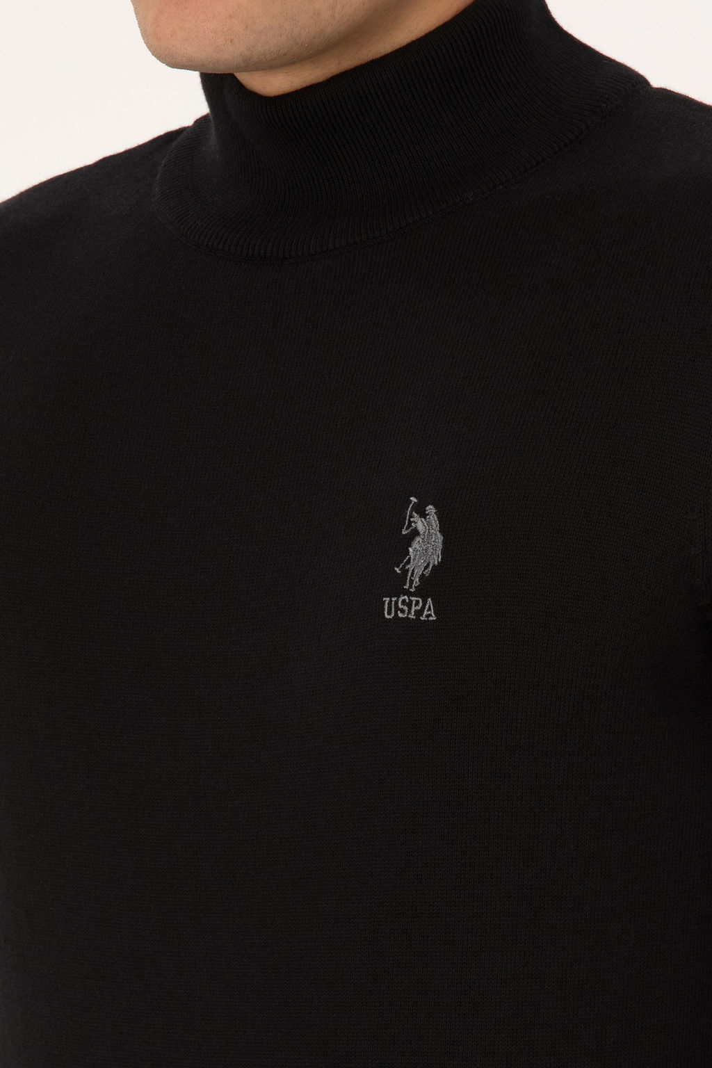 Erkek Slim Fit Yar_m Bal_k__ Yaka Siyah Basic Kazak - U.s. polo assn фото 7