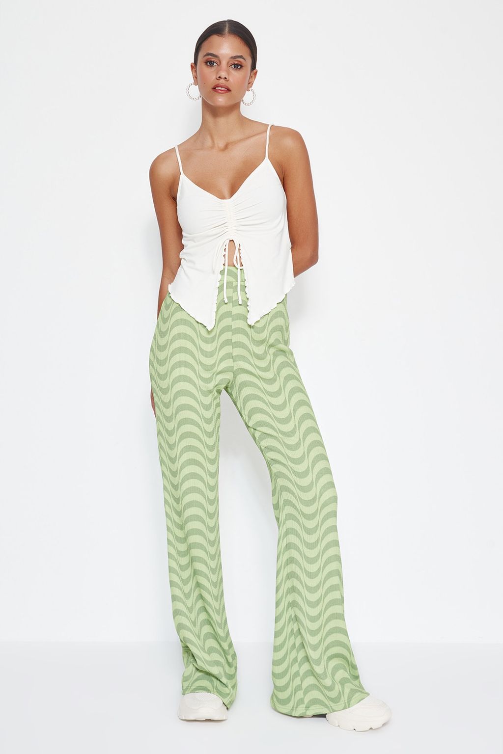 Yesil Burumcuk Wide Leg/Rahat Kesim Yuksek Bel Orme Pantolon TWOSS23PL00085 - Trendyolmilla фото 3