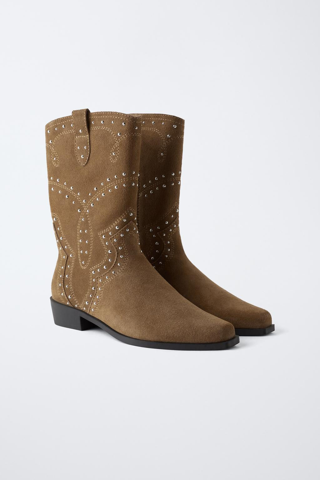 SUEDE COWBOY BOOTS WITH STUDS - Zara фото 5