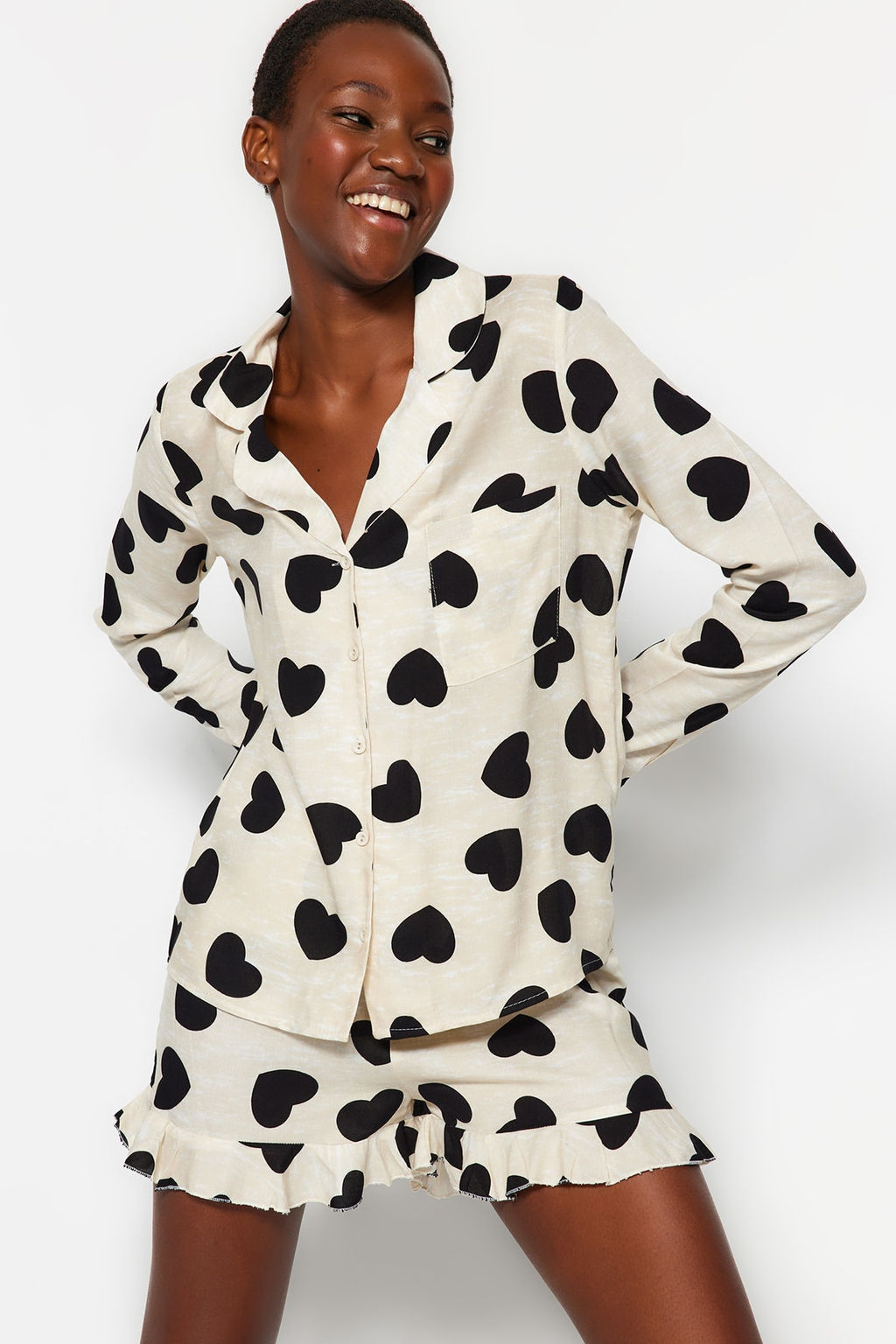 Trendyolmilla Siyah Kalpli F?rf?rl? Viskon Sortlu Dokuma Pijama Tak?m? THMAW21PT0043  фото 2