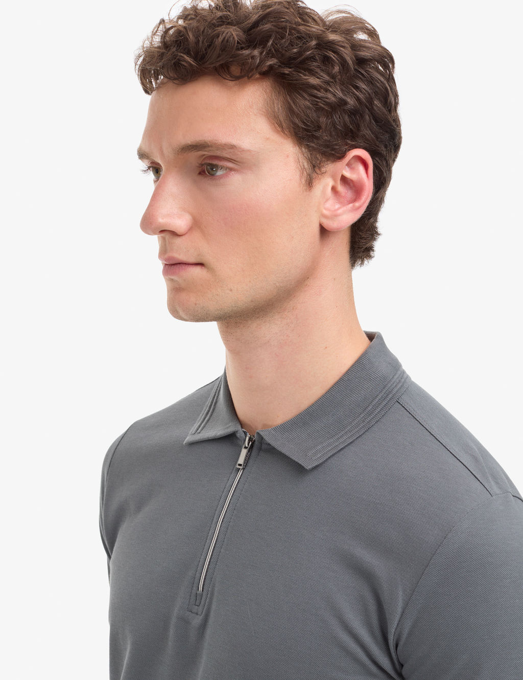 Antrasit Slim Fit %100 Pamuk K_vr_lmaz Fermuarl_ Polo Yaka Basic Ti__rt
