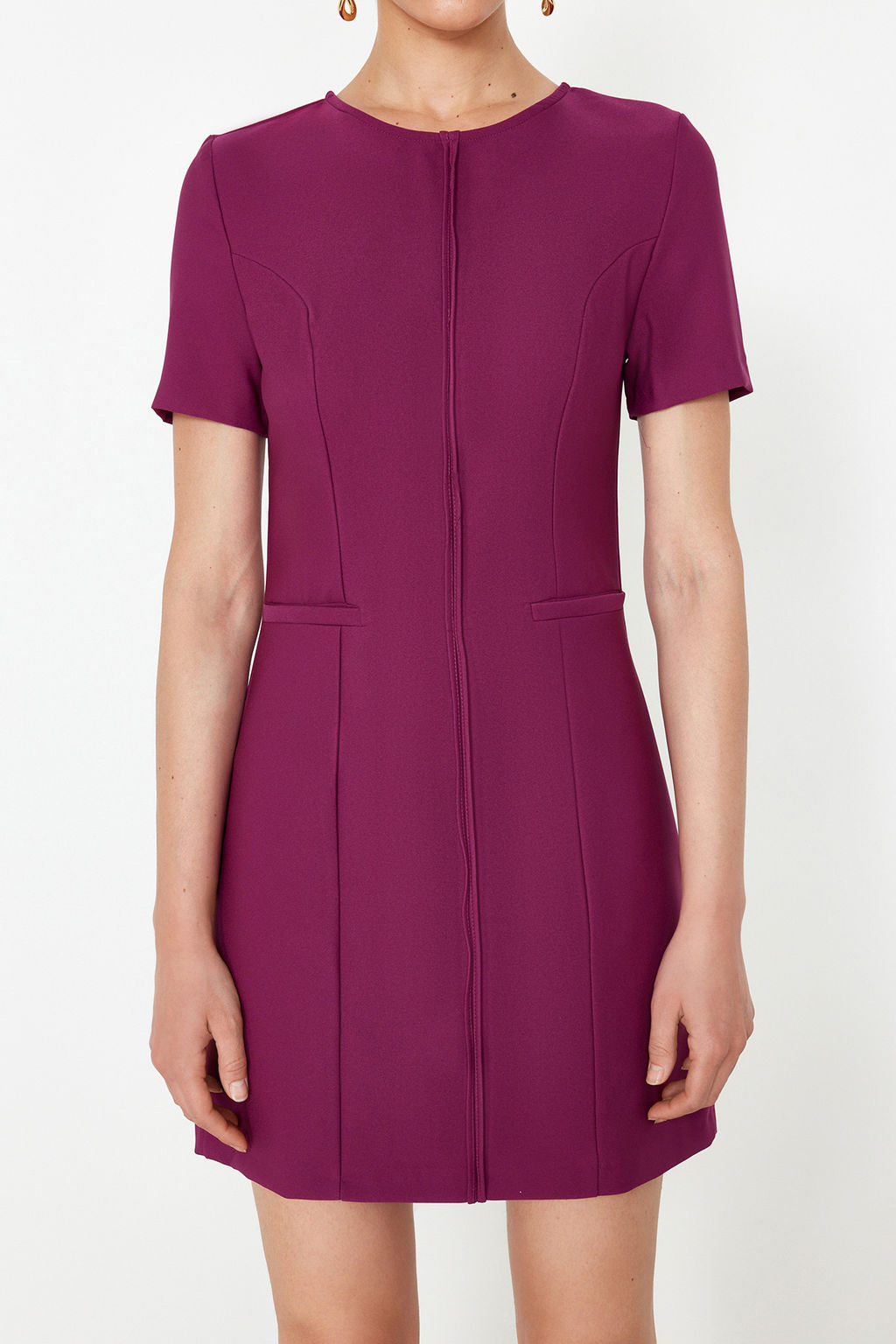 Mor A-line Bisiklet Yaka Mini Dokuma Elbise TWOSS24EL00460 - Trendyolmilla фото 5