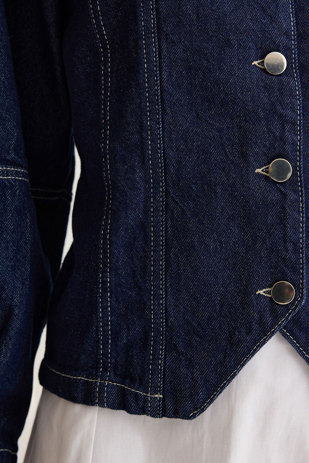 Koyu Mavi Denizci Yaka Detayl? Kontrast Dikisli Denim Gomlek Ceket TWOSS25CE00003