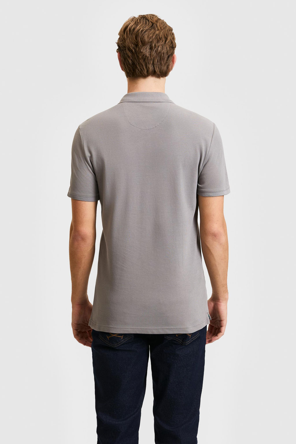 Erkek Slim Fit Polo Yaka Gri Basic Ti__rt
