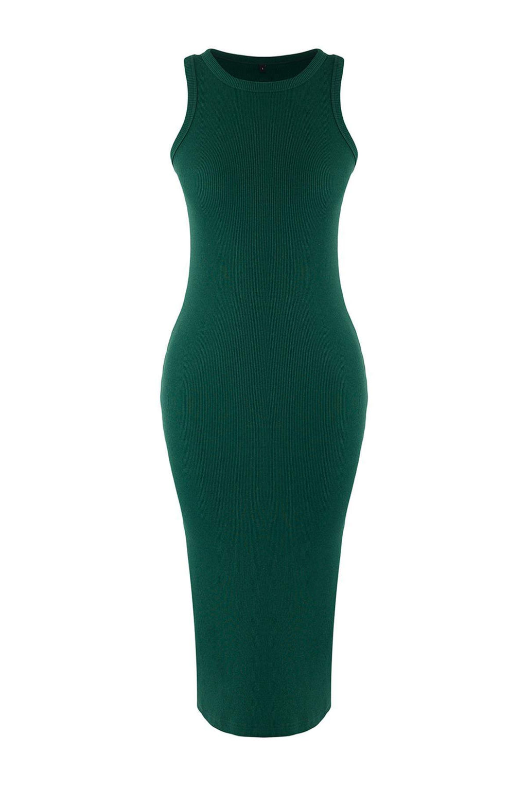 TRENDYOLMILLA Siyah Fitilli Bodycone/Vucuda Oturan Bisiklet Yaka Esnek Midi Orme Kalem Elbise TWOSS22EL1575 фото 11