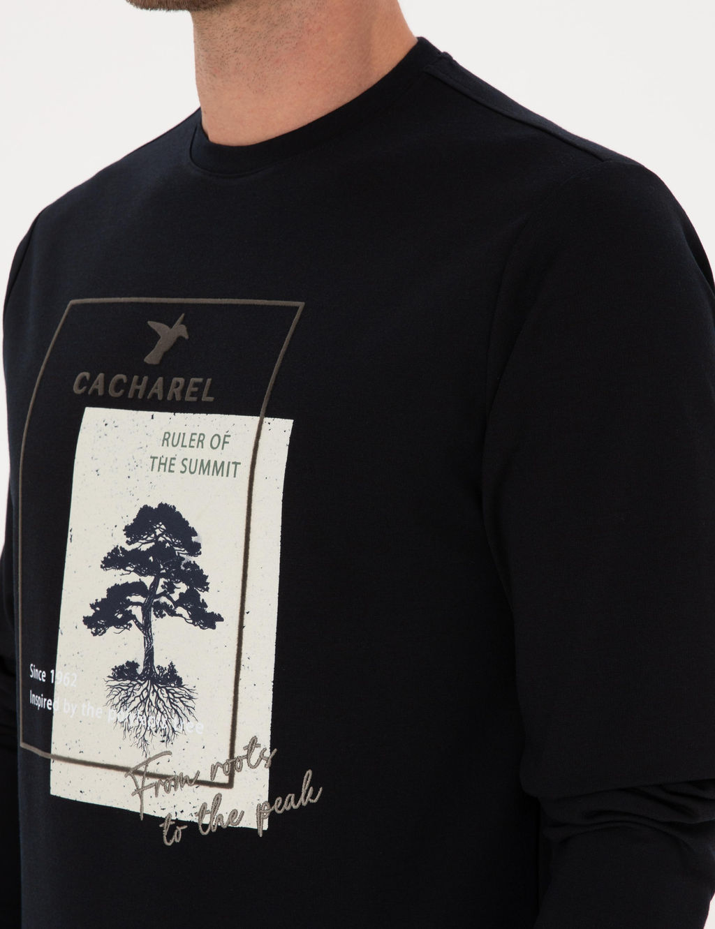 Lacivert Regular Fit Bisiklet Yaka Bask_l_ Sweatshirt