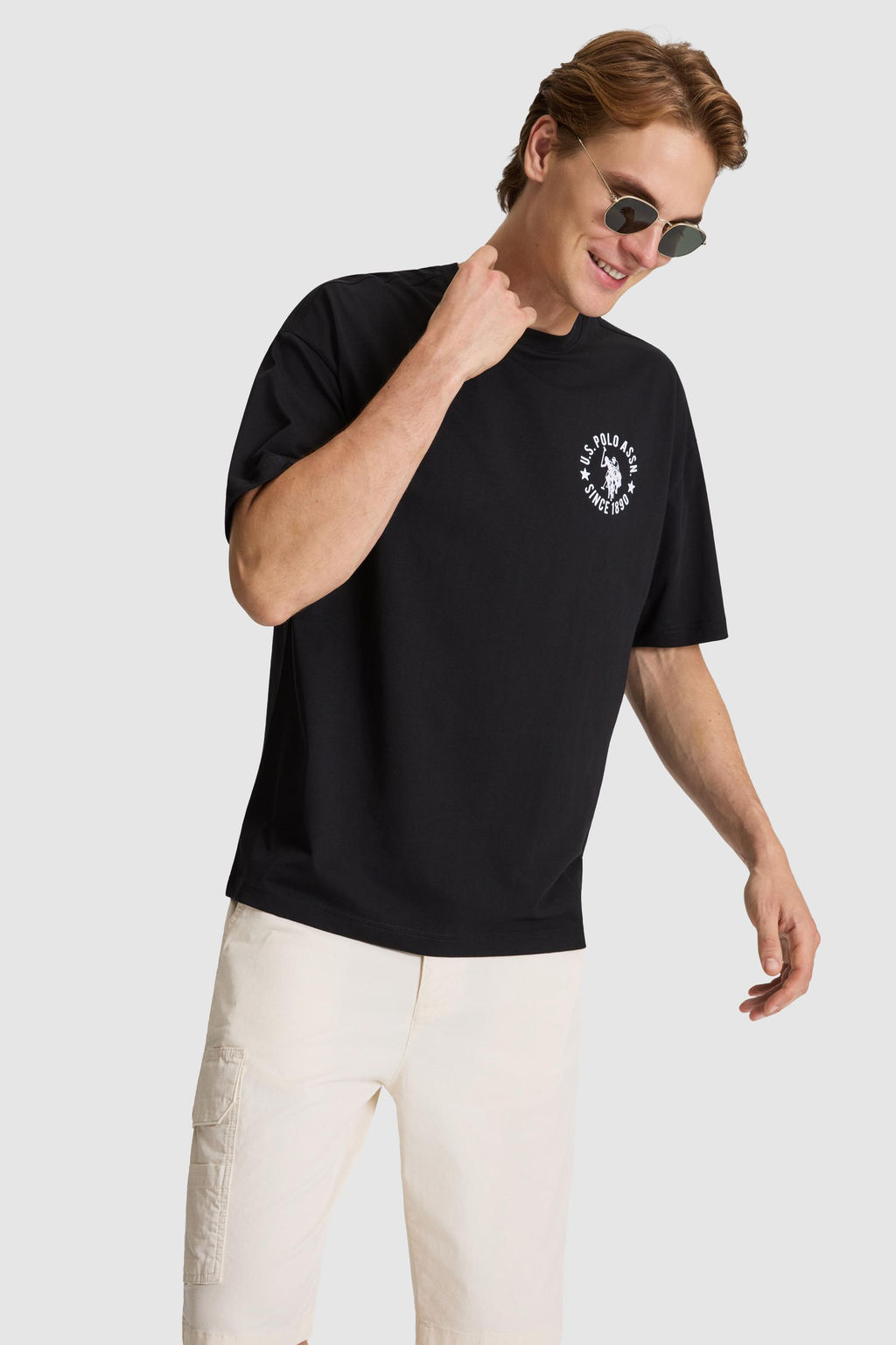 Erkek Siyah Oversize Fit Bisiklet Yaka Ti__rt