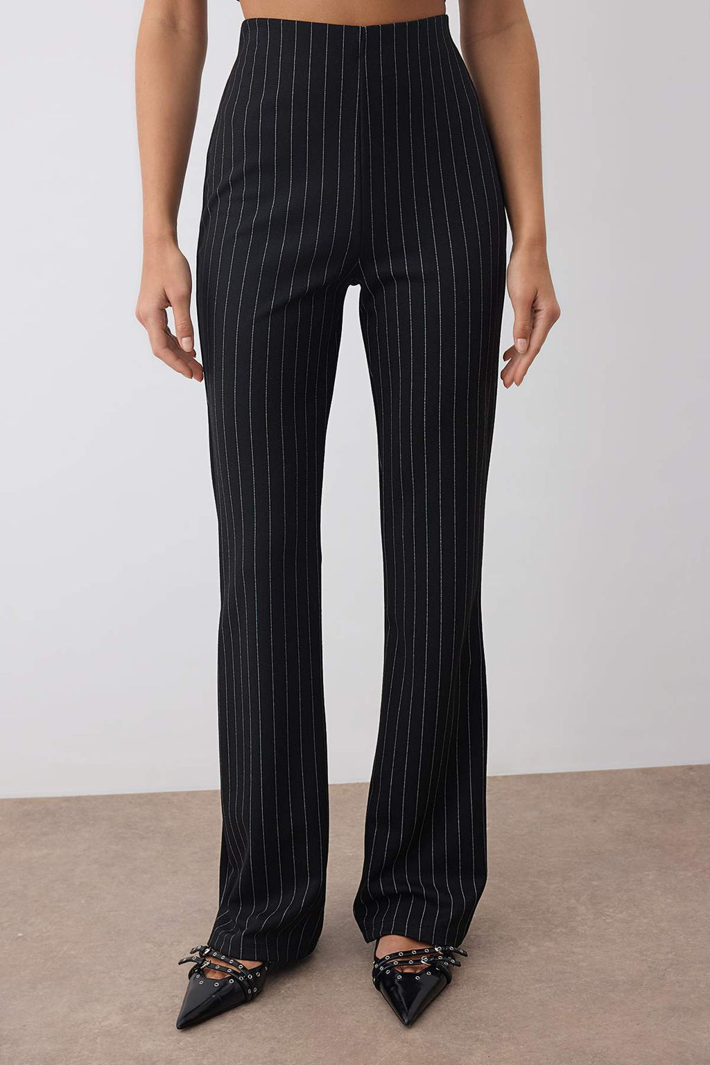 Siyah Cizgili Kare Yaka Dugmeli Esnek Ust Flare/Ispanyol Paca Alt Orme Alt-Ust Tak?m TWOAW26AU00093 - Trendyolmilla фото 3