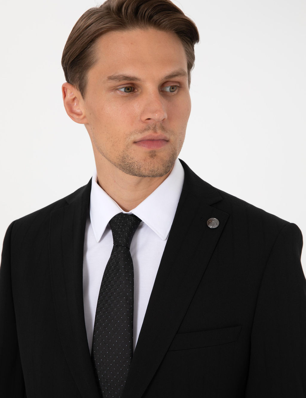 Siyah Slim Fit _izgili Tak_m Elbise