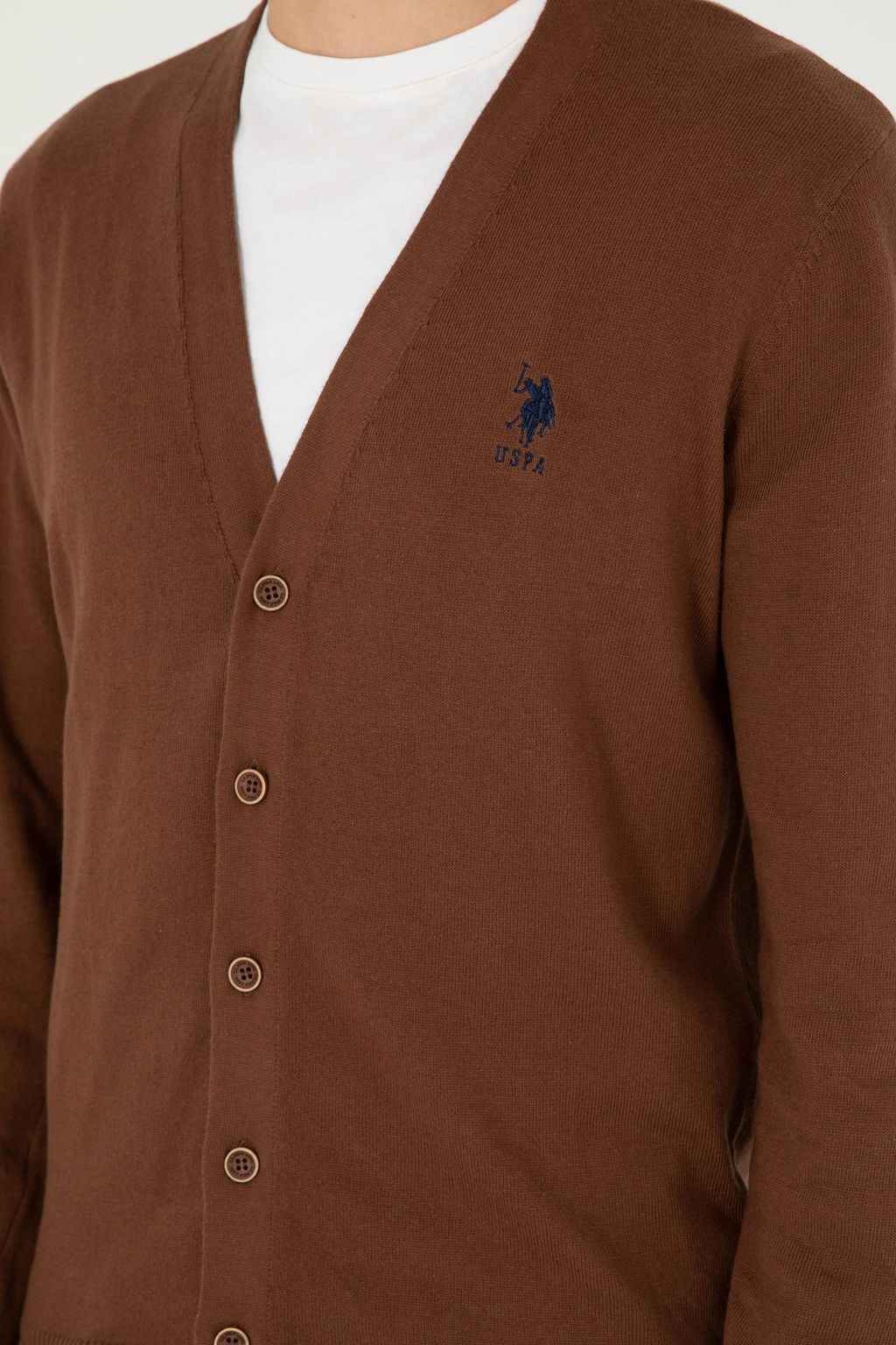 Мужской коричневый базовый трикотажный кардиган - U.s. polo assn фото 7