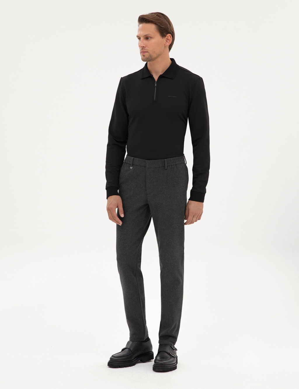 Antrasit Slim Fit Flanel Dokulu Kuma_ Pantolon