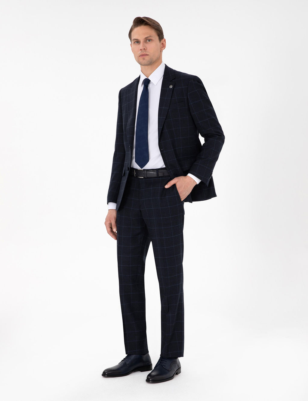 Lacivert Slim Fit Ekose Y_nl_ Tak_m Elbise