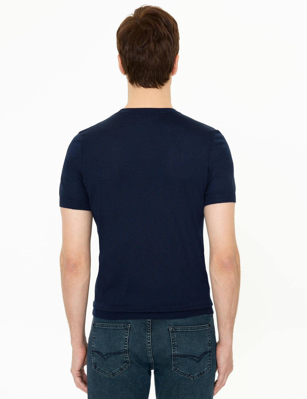 Темно-синяя приталенная трикотажная футболка с круглым вырезом - Cacharel фото 4