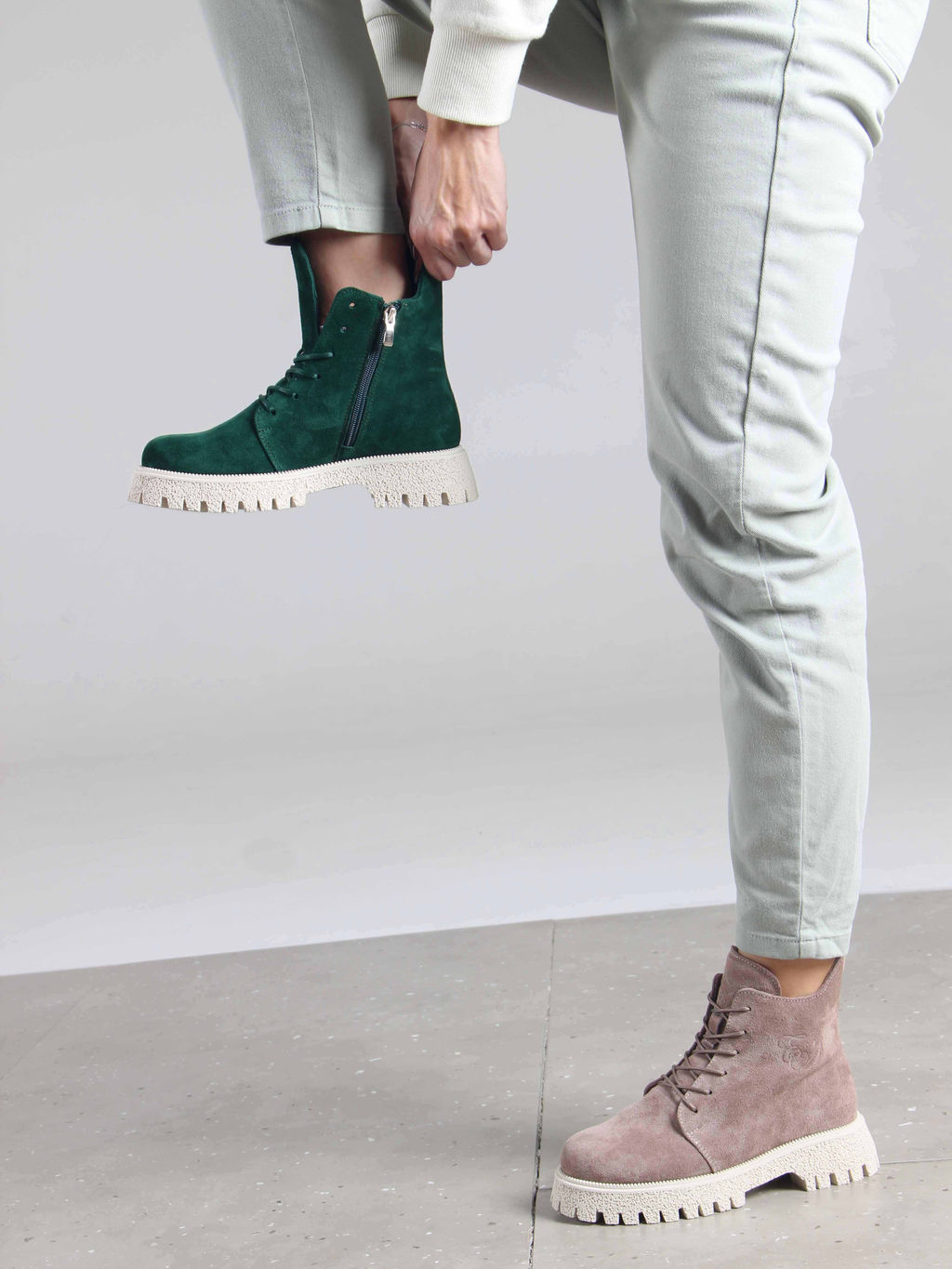 Ботинки 228.V.1541be. Зеленый замша/Шерсть
